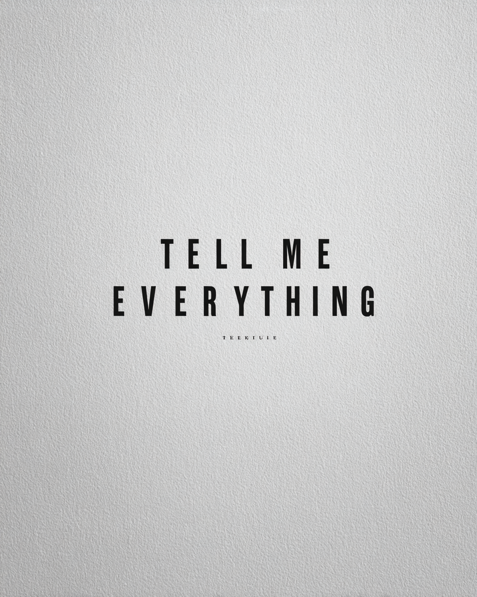 Minimal svartvit typografiposter med smal versal text på vit texturerad bakgrund.